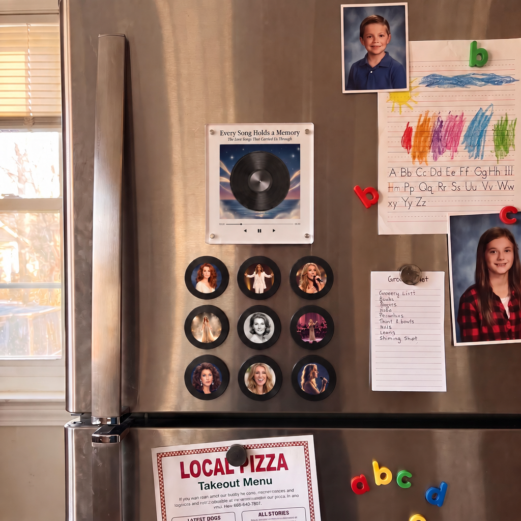 Celine Memories music box on the fridge